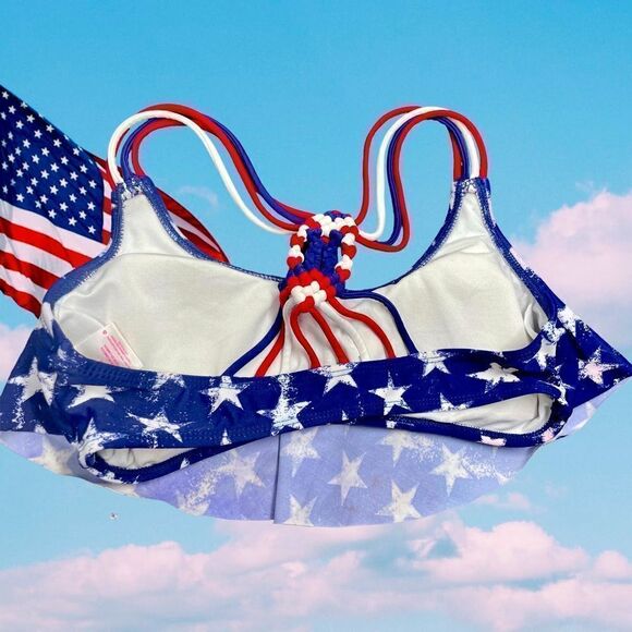 Xhilaration l Red, White, Blue l Flag l Bikini top l Crocheted Back Decor l S - Picture 7 of 11